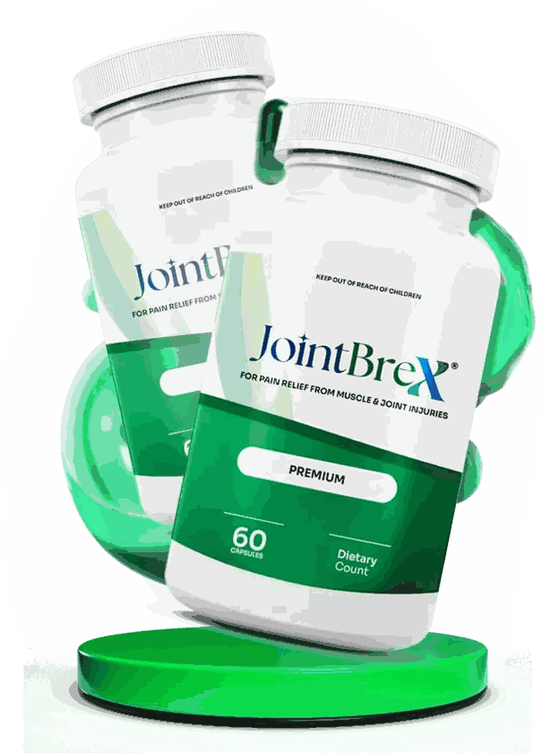 White and green bottle of JointBrex joint support capsules, 60 vegetarian capsules